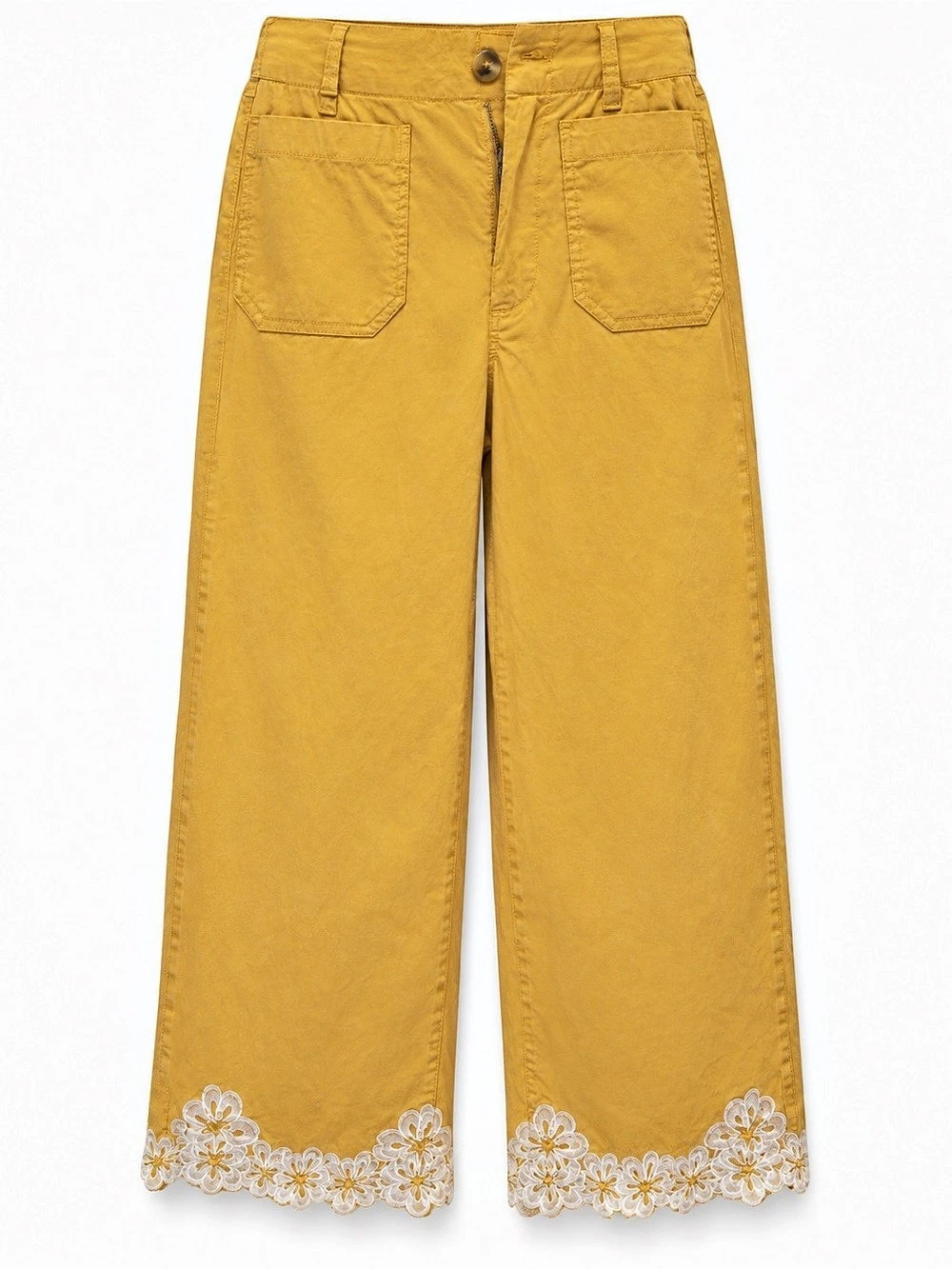 Maeve The Colette Embroidered Crop Wide-Leg Pants Yellow Waist 25